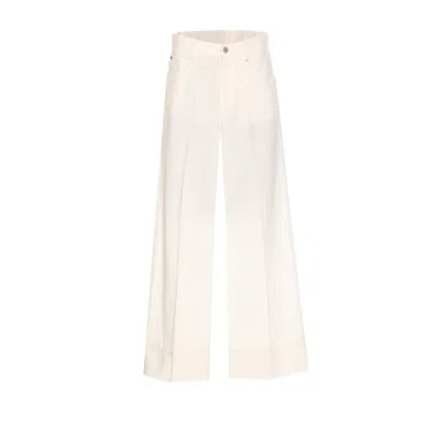 Brunello Cucinelli Women Loose Trousers In Cover Of Cotton And Linen Dyed Capo With Monile In White