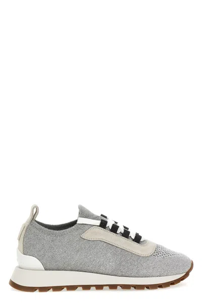 Brunello Cucinelli Women Lurex Knit Sneakers In Gray