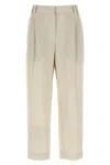 Brunello Cucinelli Lurex Linen Trousers Pants In Cream