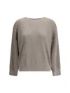Brunello Cucinelli Ribbed Crew Neck Knitwear With Lurex Shine In Gray