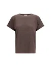 Brunello Cucinelli Shimmering Metallic Knit T-shirt In Brown