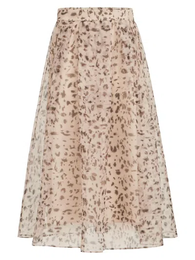 Brunello Cucinelli Women's Lynx Print Silk Organza Pleated Skirt In Multi