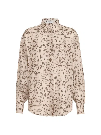 Brunello Cucinelli Lynx-print Monili-embellished Shirt In Brown