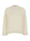 Brunello Cucinelli White Sweater With Stand-up Collar In Cashmere And Silk Blend Woman In Neutral