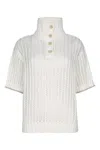 Brunello Cucinelli White High Neck Sweater With Perforated Design In White