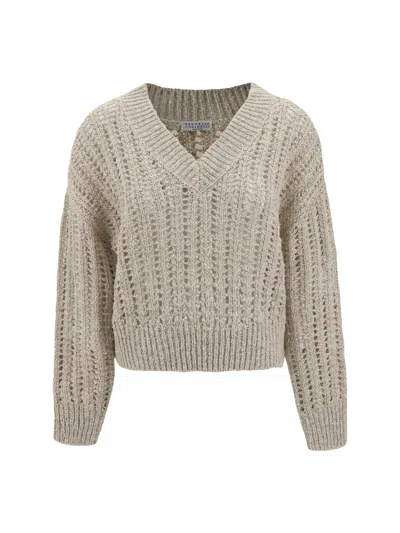 Brunello Cucinelli Women Mesh Knit Sweater In Multicolor