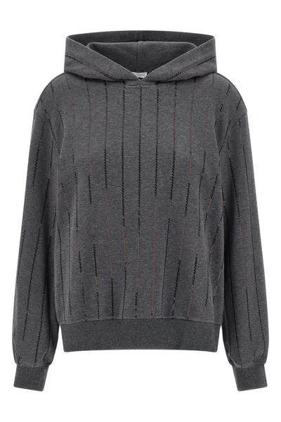 Brunello Cucinelli Women Micro Sequin Hoodie In Gray