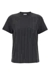 Brunello Cucinelli Grey Dazzling Chalk Stripe Embroidery T-shirt In Gray