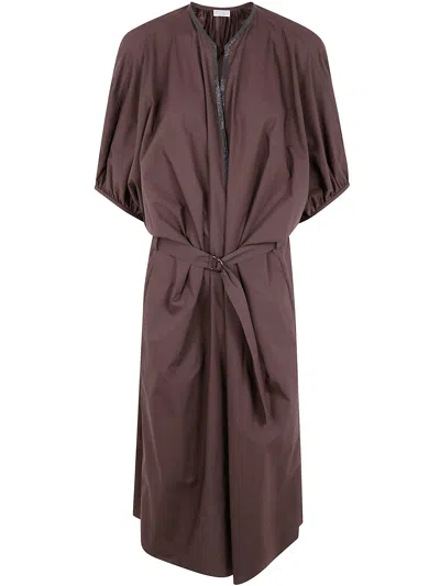 Brunello Cucinelli Women Midi Belt Dress In Brown