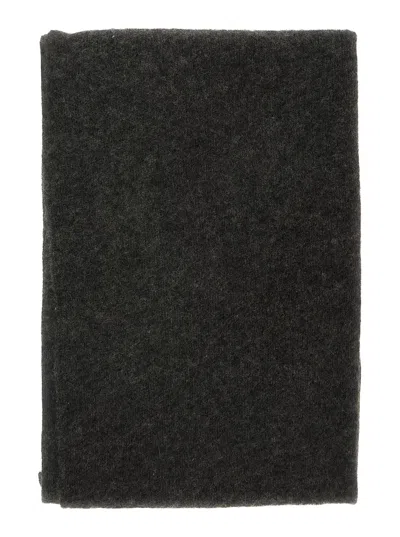 Brunello Cucinelli Triangular Cashmere Scarf With Embroidery And Monili In Black