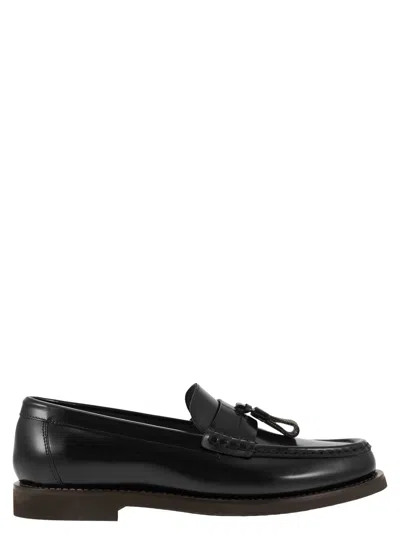 Brunello Cucinelli Monili-tassel Polished Leather Loafers In Blue