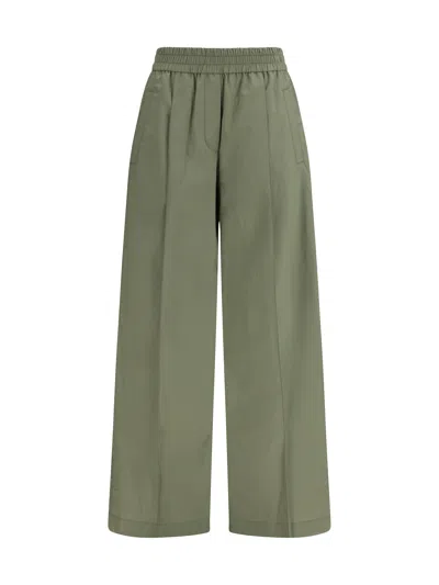 Brunello Cucinelli Women Mixed Cotton Pants In Green