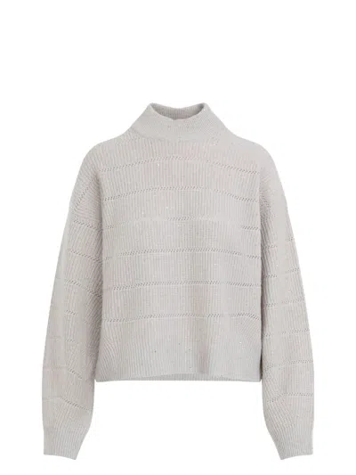BRUNELLO CUCINELLI WOMEN'S MOCK NECK LANA CASHMIRE STRIPE PULLOVER SWEATER