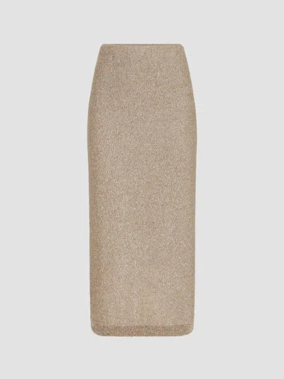 Brunello Cucinelli Women's Mohair And Wool Dazzling Texture Knit Skirt With Monili In Light Brown