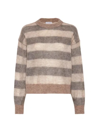 Brunello Cucinelli Women's Mohair And Wool Double Layer Sweater In Brown
