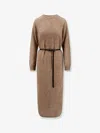 Brunello Cucinelli Women Mohair Blend Long Dress With Sequins In Brown