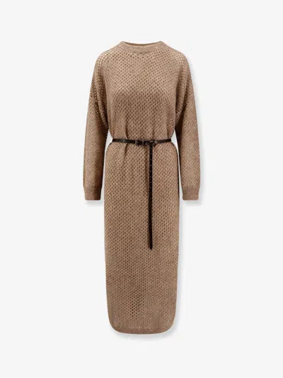 BRUNELLO CUCINELLI BRUNELLO CUCINELLI WOMEN MOHAIR BLEND LONG DRESS WITH SEQUINS
