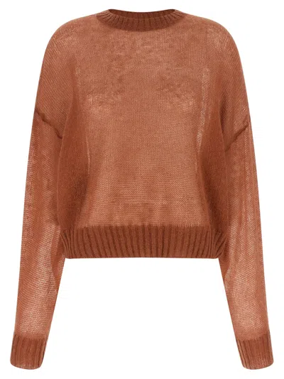 Brunello Cucinelli Mohair Knit Crew Neck Long Sleeve Sweater In Brown