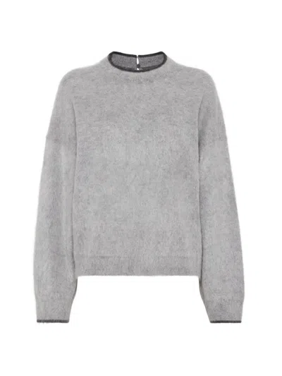Brunello Cucinelli Contrasting-trim Brushed Jumper In Gravel