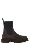 Brunello Cucinelli Chunky Sole Suede Ankle Boots With Monili Detail In Brown