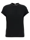 Brunello Cucinelli Stretch Cotton Jersey T-shirt With Precious Faux Layering In Black