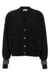Brunello Cucinelli Ribbed Texture Cardigan With Contrasting Cuffs In Black