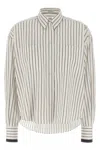 Brunello Cucinelli Long-sleeve Shirt With Vertical Stripes And Contrasting Cuffs In Multicolor
