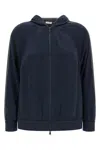 Brunello Cucinelli Hooded Sweatshirt With Side Stripe Detail In Blue