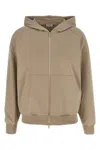 Brunello Cucinelli Hooded Kangaroo Pocket Top With Ribbed Cuffs In Brown