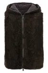 Brunello Cucinelli Reversible Hooded Faux Fur Vest In Brown