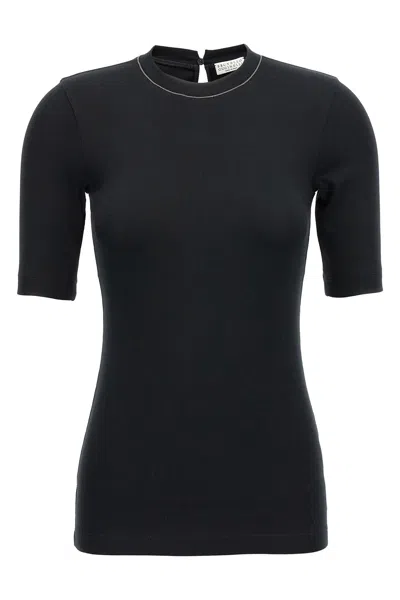 Brunello Cucinelli Women Monile Ribbed T-shirt In Blue