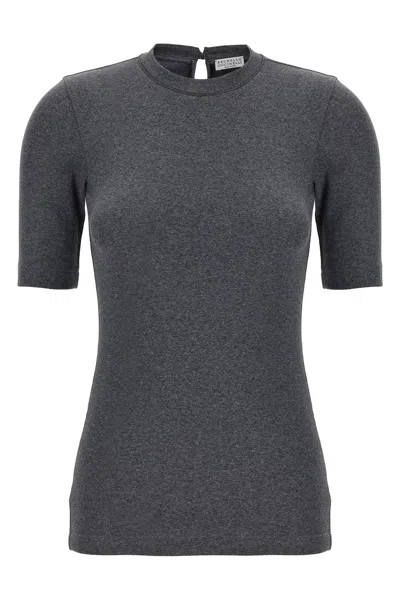 Brunello Cucinelli Women Monile Ribbed T-shirt In Gray