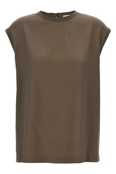 Brunello Cucinelli Women Monile Satin T-shirt In Brown