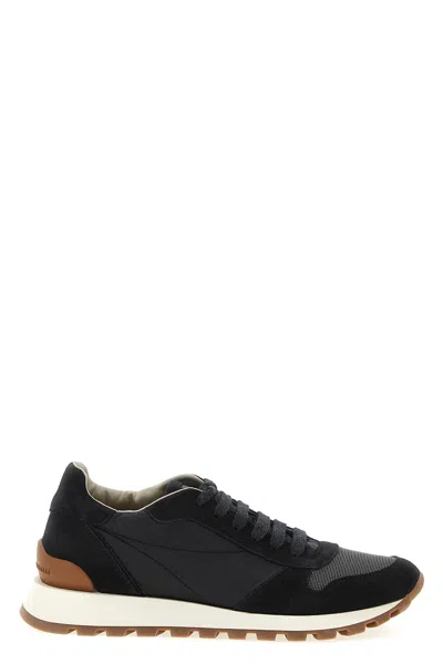 Brunello Cucinelli Leather Lace-up Sneakers In Black