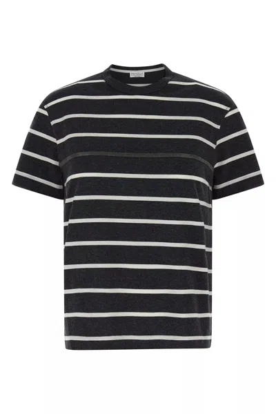 Brunello Cucinelli Women Monile Stripes T-shirt In Grey