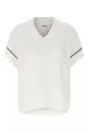 Brunello Cucinelli Women Cotton Rib Knit T-shirt With Precious Trims In White