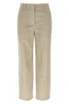 Brunello Cucinelli Beige Corduroy Trousers With Front Zip And Hook Button Closure In Multi