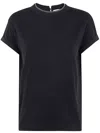 Brunello Cucinelli Monili Collar Round Neck Tee Shirt In Black