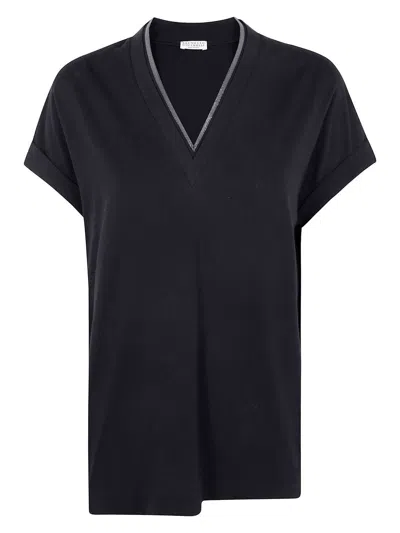 BRUNELLO CUCINELLI WOMEN'S MONILI COLLAR VNECK T-SHIRT SHIRT