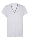 Brunello Cucinelli Monili V-neck Short-sleeve Cotton Jersey T-shirt In White