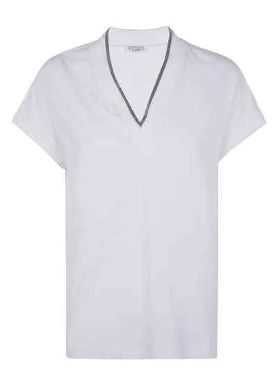 BRUNELLO CUCINELLI WOMEN'S MONILI COLLAR VNECK T-SHIRT SHIRT