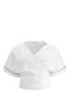 Brunello Cucinelli Monili Embellished Cropped Blouse In White