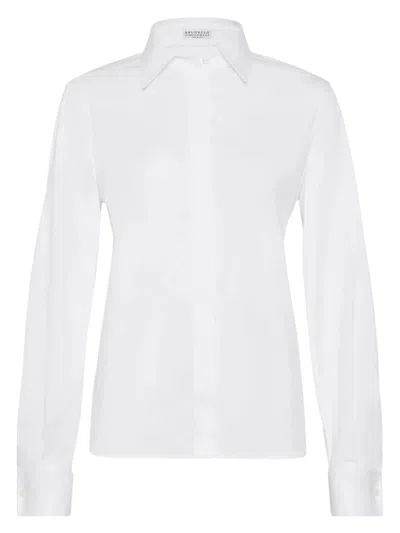BRUNELLO CUCINELLI WOMEN'S MONILI TRIM CONCEALED FASTENING SHIRT