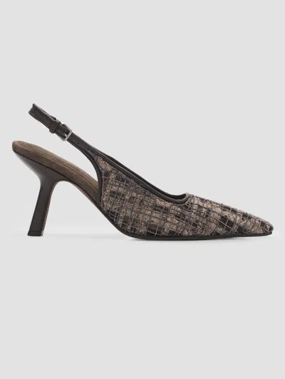 Brunello Cucinelli Women's Monili-embroidered Check Slingback Pumps In Dark Brown Multi