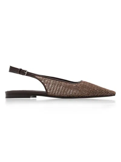 Brunello Cucinelli Women's Monili-embroidered Mesh Slingback Flats In Brown