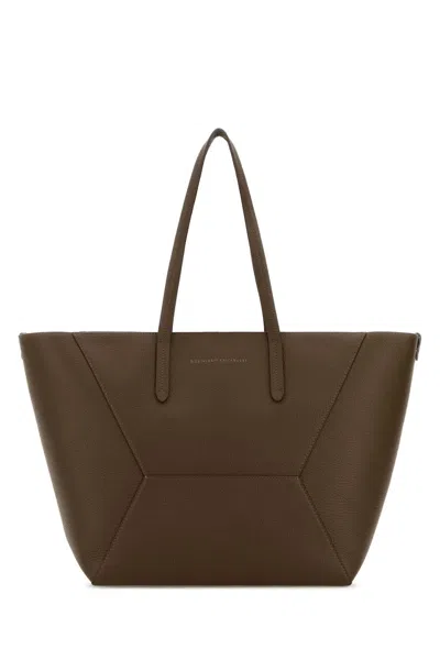 Brunello Cucinelli Women Mud Leather Shopping Bag In Brown