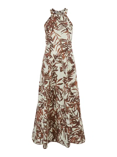 BRUNELLO CUCINELLI BRUNELLO CUCINELLI WOMEN MULTICOLOR SLEEVELESS LONG DRESS WITH ALL-OVER HERBARIUM PRINT IN COTTON WO