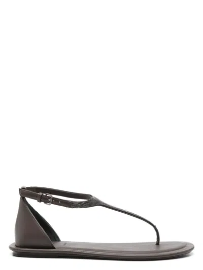 BRUNELLO CUCINELLI WOMEN'S NAPPA LEATHER SANDALS WITH PRECIOUS STRAP