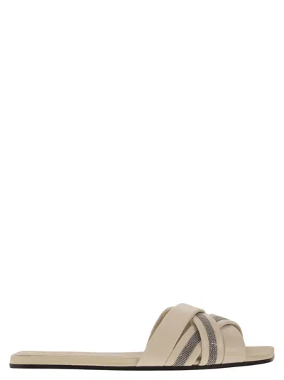 Brunello Cucinelli Women Nappa Leather Slides With Jewellery In White