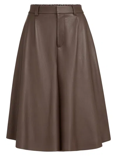 Brunello Cucinelli Weite Bermudas Aus Nappaleder Mit Monili-detail In Brown
